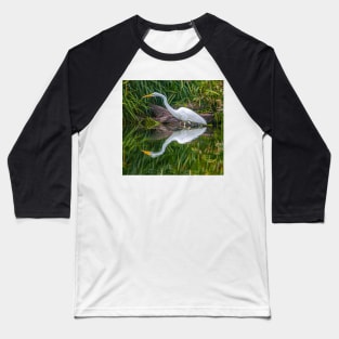 Reflections of Great White Egret looking for dinner Baseball T-Shirt